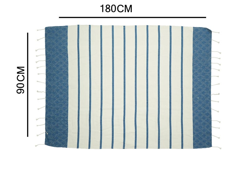 Ambrosia منشفة تركية/فوتا مغنوم 90x180 سم من بولي قطن باللون الأزرق للاستحمام والشاطئ خفيفة الوزن سريعة الجفاف متعددة الاستخدامات بطانية نزهة لف سفر قابلة للعكس نسج مسطح - Image 4